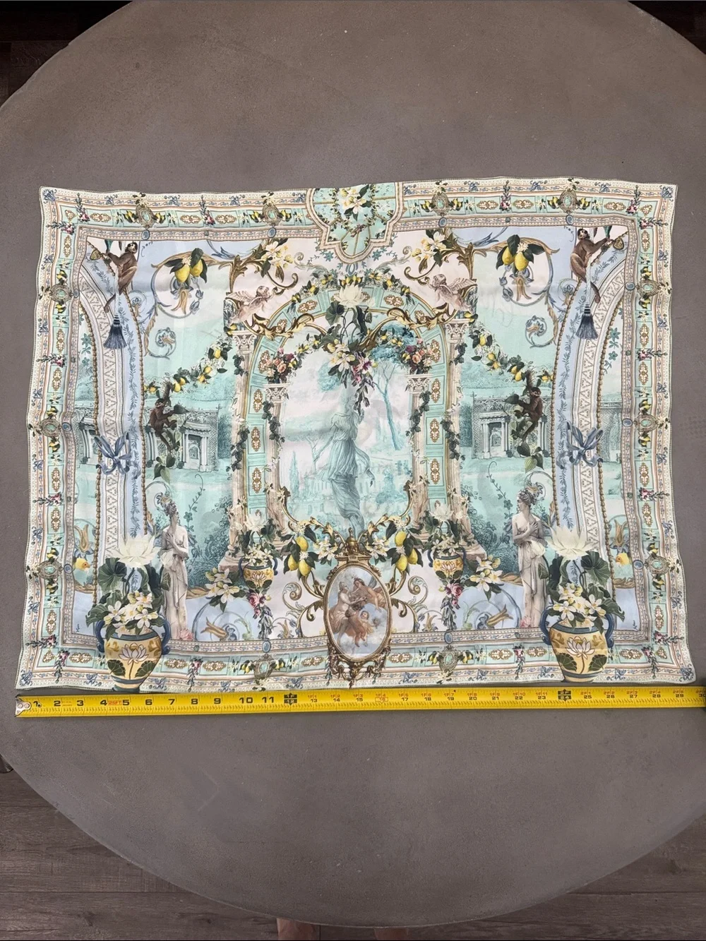 Decorative Classical Wall Tapestry in Pale Aqua and Gold - Unbranded